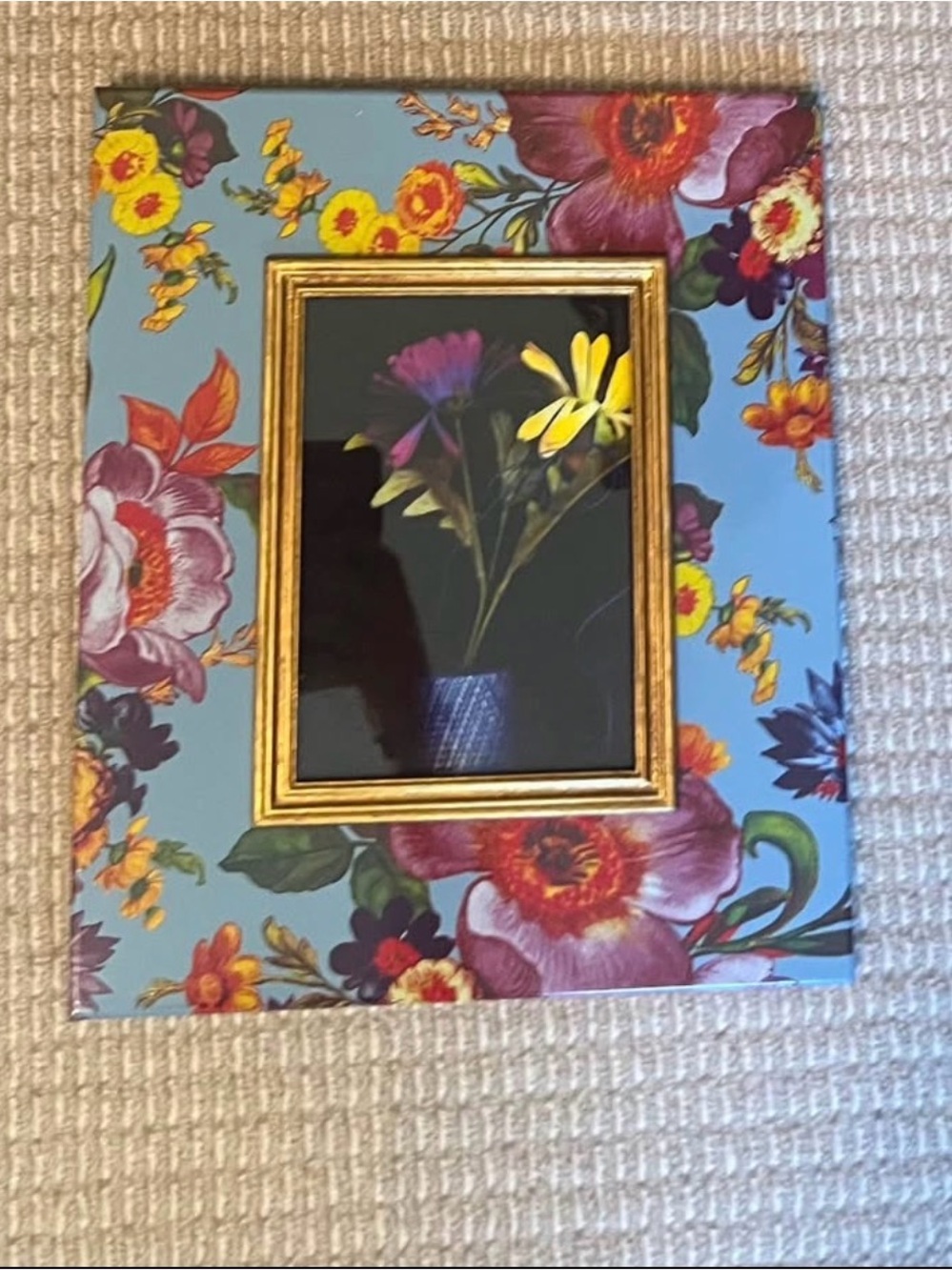MacKenzie-Childs Blue Floral Frame with Gold Trim
